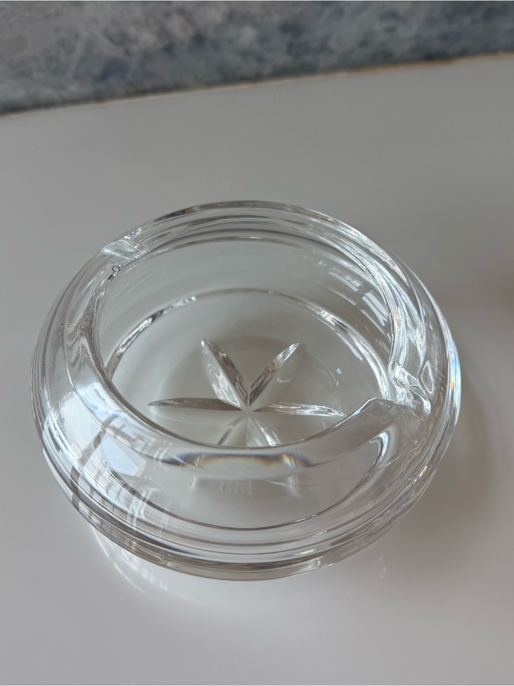 Mouth Blown Crystal Ashtray with Polished Round Bowl - Picture 2 of 6
